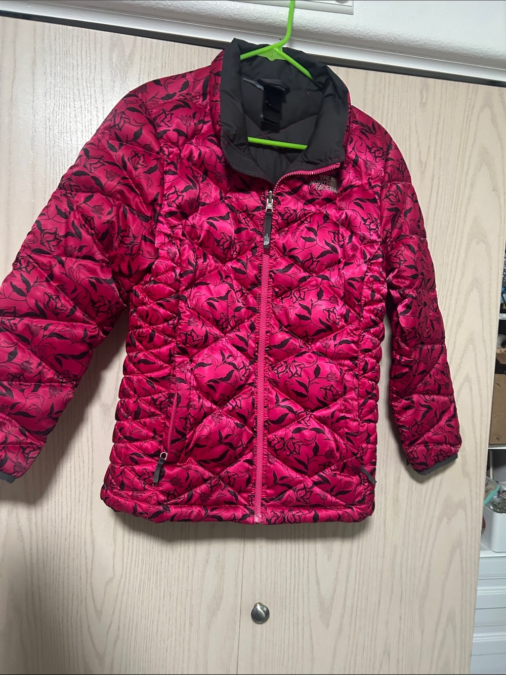 The North Face Girls' Hot Pink Floral Quilted Puffer Jacket